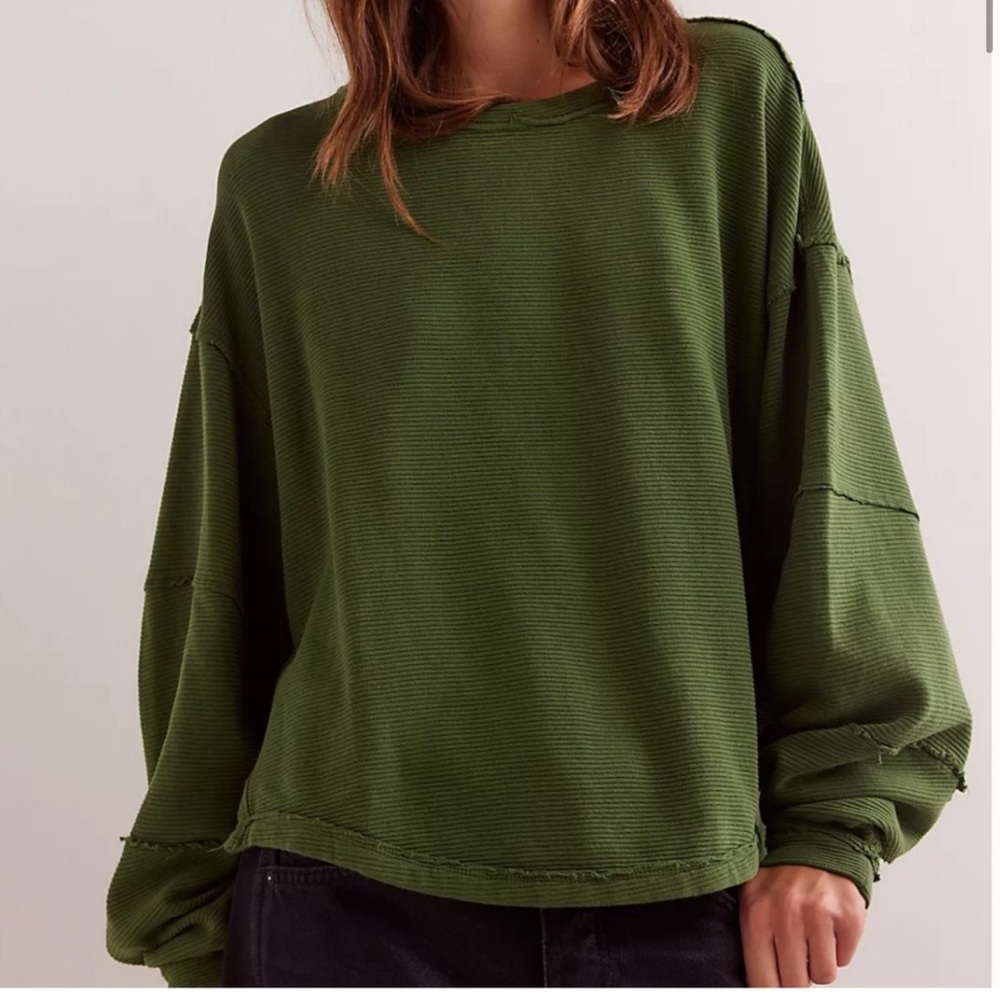 We The Free Total Eclipse Waffle Oversized Long sleeve Tee L ( dark green )